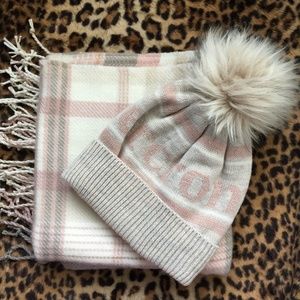 Abercrombie & Fitch Pink Logo Beanie Hat and Plaid Scarf